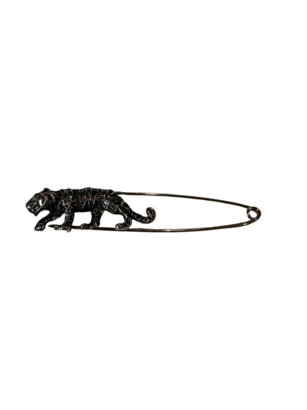Vintage Panther Safety Pin Brooch Gunmetal Black Cat Rhinestone Pin